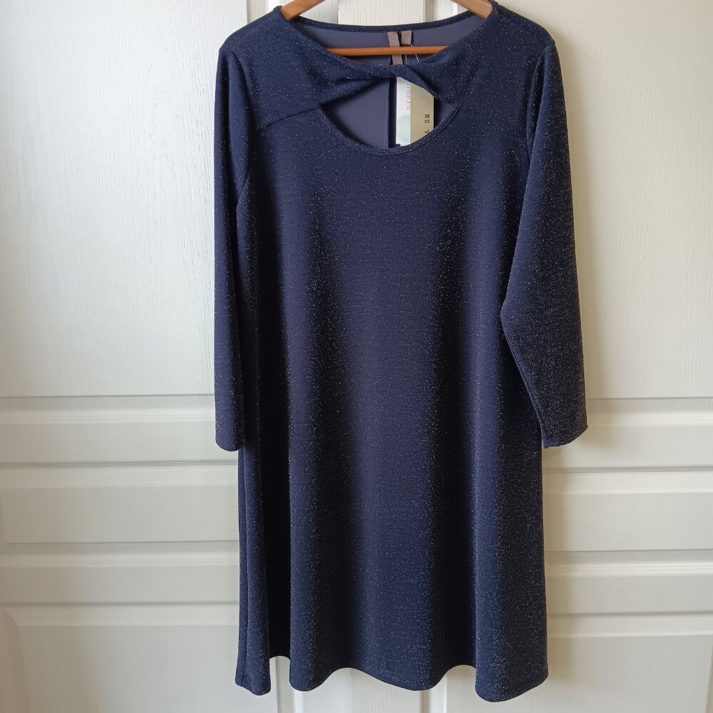 Brina & Em Women's Navy Dane Front Twist Detail Shine Knit Dress Size 1X - Picture 10 of 10